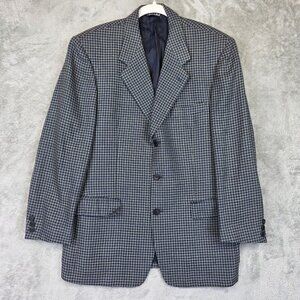 Bernini Blazer Mens 48 Navy Check Wool Silk Tweed 3 Button Made In Italy